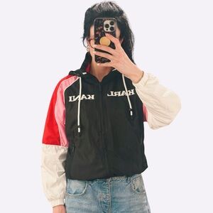 Karl Kani Retro Colorblock Logo Windbreaker Jacket Black/Red/Pink Women’s Small